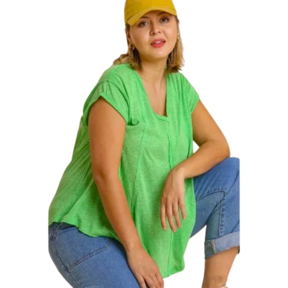 Umgee Short Sleeve Casual Top Green 1X - Picture 2 of 9